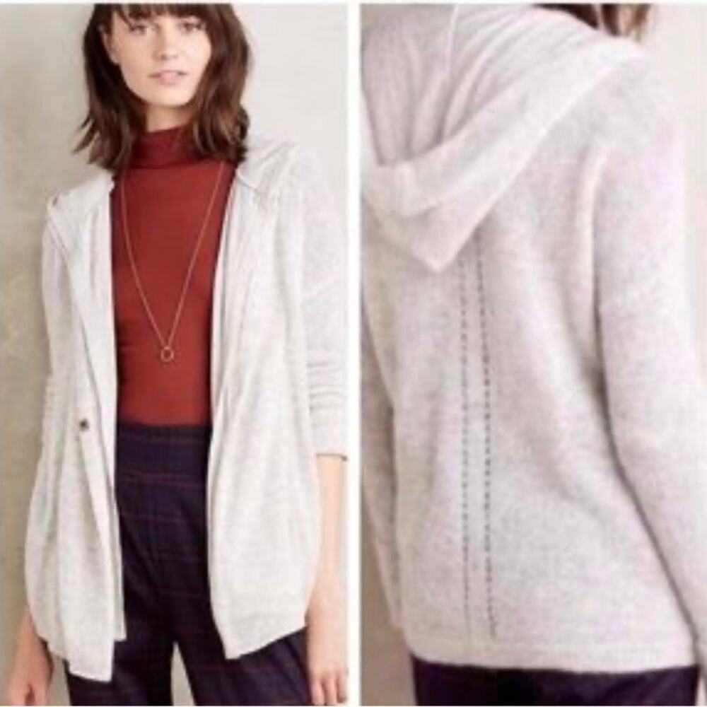 Anthropologie Moth Gray Alpaca Wool Blend Double Layer Hooded Cardigan Large